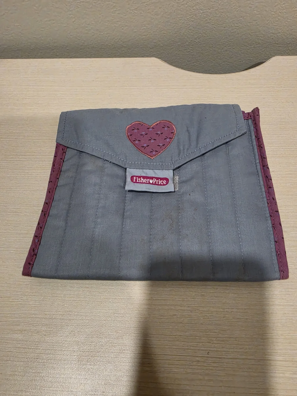 VTG 1985 Fisher Price Quilted Diaper Bag Set Slate Gray Burgundy Heart